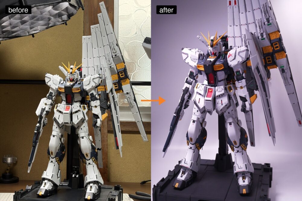 PG UNLEASHED νガンダム フィン・ファンネル装備の仮組みと完成の比較