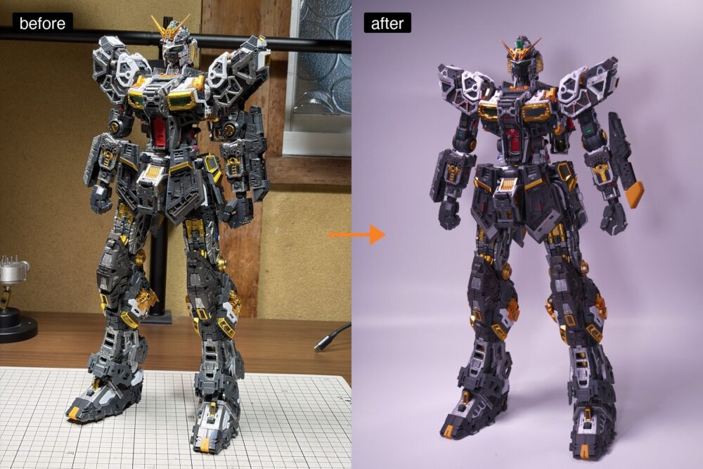 PG UNLEASHED νガンダム 内部フレームの塗装前と完成の比較